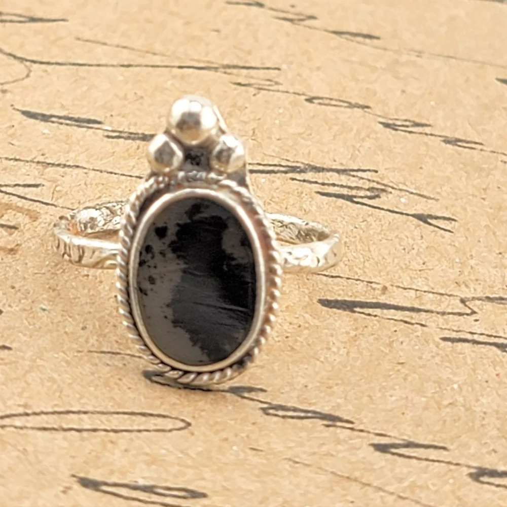 DENDRITIC AGATE OCAL SHAPE RING HANDMADE IN RECYCLED STERLING SILVER METAL SZ 6